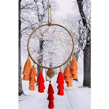 Boho Fall Dream Catcher with Vibrant Amber Tassels