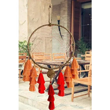 Boho Fall Dream Catcher with Vibrant Amber Tassels