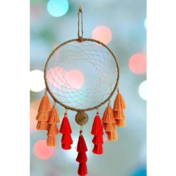 Boho Fall Dream Catcher with Vibrant Amber Tassels