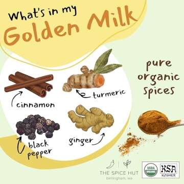 Organic Golden Milk Turmeric Powder with Ginger - All Natural, No Added Sugar, Great for Golden Milk...