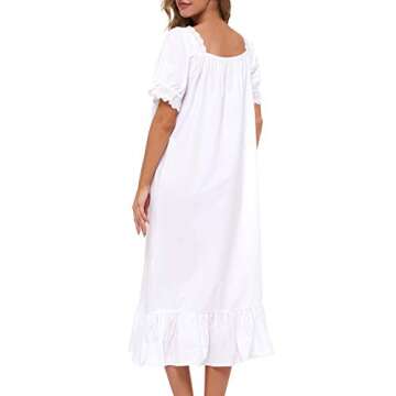 Lu's Chic Women's Victorian Nightgown Cotton Sleepwear Long Loungewear Short Sleeve Soft Nightwear N...