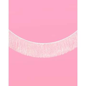xo, Fetti White Iridescent Fringe Banner - 5 Ft. | Bachelorette Party Decorations, Birthday Party Decor, Baby Shower Supplies, Photo Booth Banner Backdrop