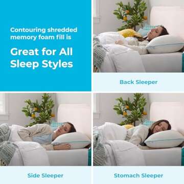 LINENSPA Shredded Gel Memory Foam Pillow – Cooling Bed Pillow – Side, Stomach, and Back Sleepers – Queen