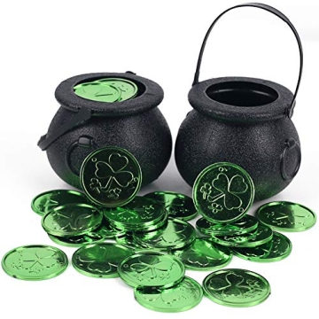 FUTUREPLUSX St. Patrick's Day 2PCS Plastic Candy Kettles Party Decoration Supplies with 50 plastic g...