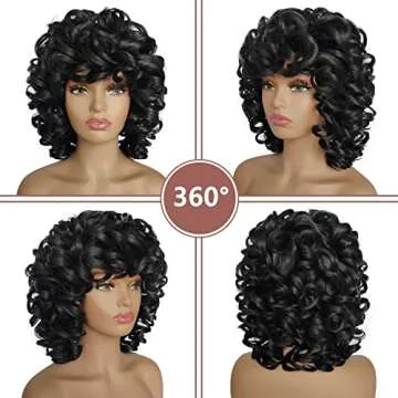 KEAT Curly Wigs for Black Women 14" Short Kinky Curly Wig with Bangs Afro Black Curly Wigs for African American Cute Natural Synthtic Soft Wigs K001BK