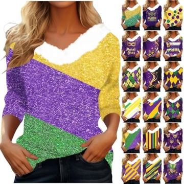 Stylish Plus Size Mardi Gras Shirt for Women - 2024 Plush Purple Top