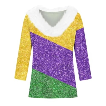 Plus Size Purple Mardi Gras Shirt for Women 2024