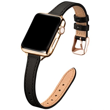 STIROLL Slim Leather Bands Compatible with Apple Watch Band 38mm 40mm 41mm 42mm(Series 10), Top Grai...
