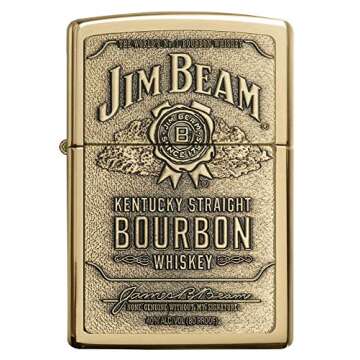 Zippo Jim Beam Bourbon Label Emblem Pocket Lighter, High Polish Brass