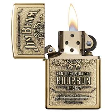 Zippo Jim Beam Bourbon Label Emblem Pocket Lighter, High Polish Brass