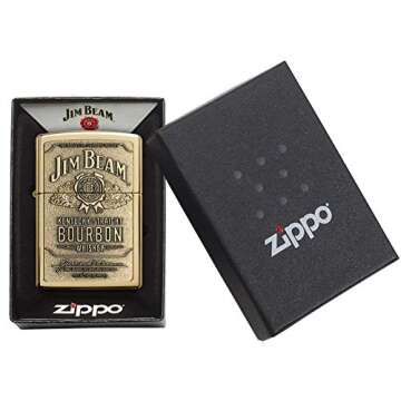 Zippo Jim Beam Bourbon Label Emblem Pocket Lighter, High Polish Brass