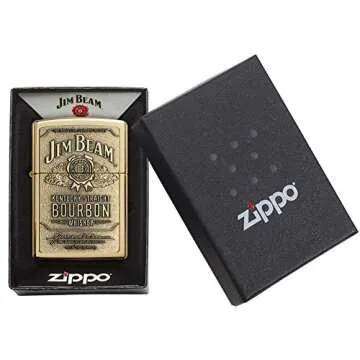 Zippo Jim Beam Bourbon Label Emblem Pocket Lighter, High Polish Brass