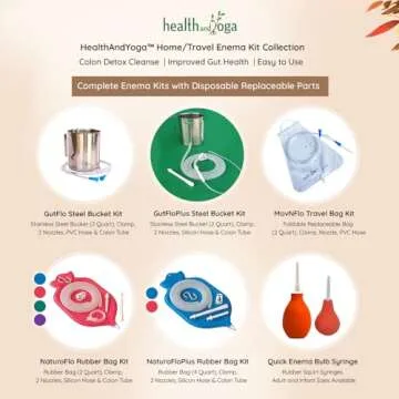 HealthAndYoga™ MovNFlo Super Economical Enema Bag Kit (2 Quart) - 2 pcs - BPA and Latex Free - Foldable and Compact - Travel Compatible for Fleet Enema Anal Douche (2 Pieces)
