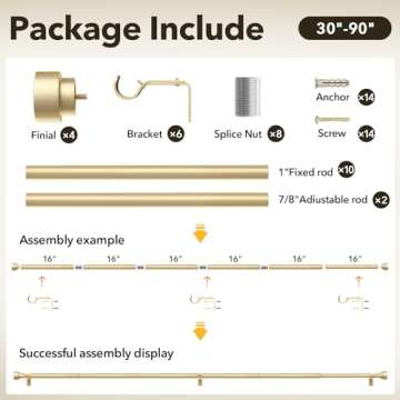 Gold Heavy Duty Curtain Rods Adjustable 48-84 Inch