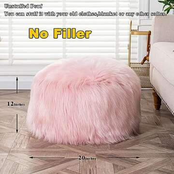Asuprui Fur Pouf Ottoman Stool Floor Bean Bag Chair NO Filler Ottoman Foot Rest Unstuffed Ottoman Po...