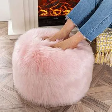 Asuprui Fur Pouf Ottoman Stool Floor Bean Bag Chair NO Filler Ottoman Foot Rest Unstuffed Ottoman Poof Covers 20x12 Inches Round Poof Seat Foot Rest Storage for Living Room Bedroom Pink Cover ONLY