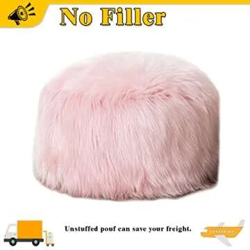 Asuprui Fur Pouf Ottoman Stool Floor Bean Bag Chair NO Filler Ottoman Foot Rest Unstuffed Ottoman Poof Covers 20x12 Inches Round Poof Seat Foot Rest Storage for Living Room Bedroom Pink Cover ONLY