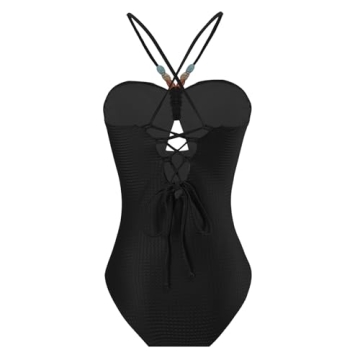 IBTOM CASTLE Retro Swimwear for Women: One Piece Swimsuit with Sarong Wrap Skirt Cover Up Ladies Backless Monokini Tummy Control Self-Tied Bathing Suit Summer Beach Holiday Clothes Black & Green S