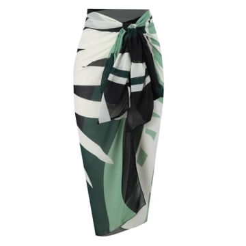 IBTOM CASTLE Retro Swimwear for Women: One Piece Swimsuit with Sarong Wrap Skirt Cover Up Ladies Backless Monokini Tummy Control Self-Tied Bathing Suit Summer Beach Holiday Clothes Black & Green S