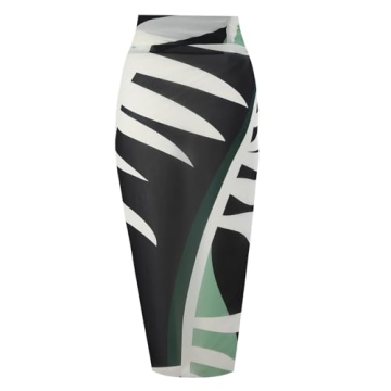 IBTOM CASTLE Retro Swimwear for Women: One Piece Swimsuit with Sarong Wrap Skirt Cover Up Ladies Backless Monokini Tummy Control Self-Tied Bathing Suit Summer Beach Holiday Clothes Black & Green S