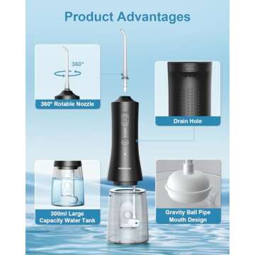 Operan Water Flossers for Teeth Cleaning Upgraded 300ml Cordless Water Dental Flossers Portable Rech...