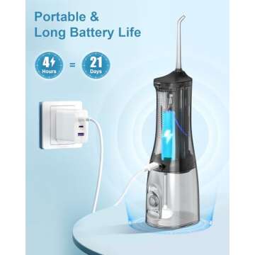 Operan Water Flossers for Teeth Cleaning Upgraded 300ml Cordless Water Dental Flossers Portable Rechargeable Oral Irrigator with 4 Modes 4 Jet Tips IPX7 Waterproof Water Floss for Home Travel (Black)