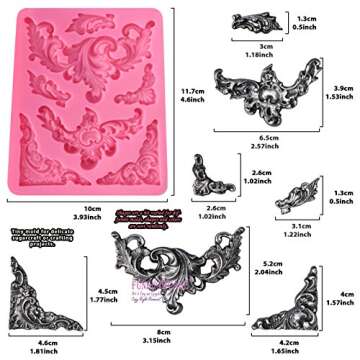 Funshowcase Flourish Scroll Lace Fondant Silicone Mold for Cake decoration, Polymer Clay Crafting Pr...