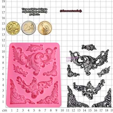 Funshowcase Flourish Scroll Lace Fondant Silicone Mold for Cake decoration, Polymer Clay Crafting Projects