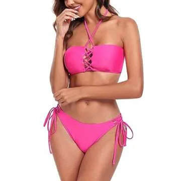 RELLECIGA Hot Pink Criss-Cross Bandeau Bikini Set for Women