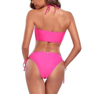RELLECIGA Hot Pink Criss-Cross Bandeau Bikini Set for Women