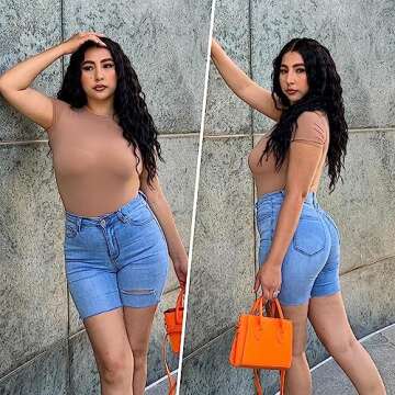 YIANNA Crew Neck Bodysuit for Women Second-skin Feel Thong T-shirt Body Suits Tops