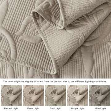 Beige Damask Quilt California Cal King Size Bedding Sets with 2 Pillow Shams, Oversized Boho Bedspread Lightweight Soft Farmhouse Vintage Coverlet Jacquard Pattern Bed Cover for All Season, 3 Pieces