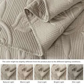 Beige Damask Quilt California Cal King Size Bedding Sets with 2 Pillow Shams, Oversized Boho Bedspread Lightweight Soft Farmhouse Vintage Coverlet Jacquard Pattern Bed Cover for All Season, 3 Pieces