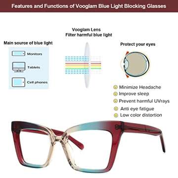 VOOGLAM Rectangle Blue Light Blocking Glasses for Women