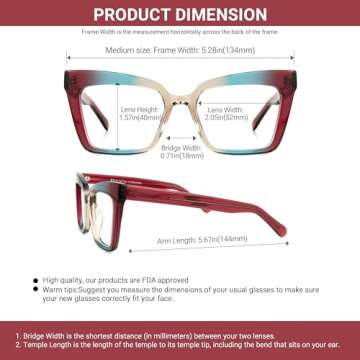 VOOGLAM Rectangle Blue Light Blocking Glasses for Women