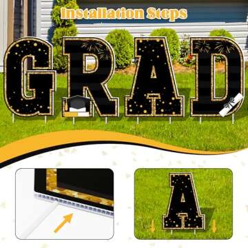 Graduation Yard Sign, 14 PCS Black Gold Large Congrats Grad Lawn Stakes, Class of 2025 Yard Signs with Stakes, Graduation Party Decorations Outdoor, Graduation Yard Decor for College High School