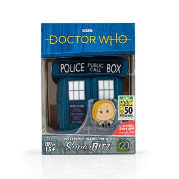 Doctor Who 4.5" Plush TARDIS & 13th Doctor Enamel Collector Pin - Cute Stuffed Toy & Limited Edition Durable Metal Badge With Colorful Inlay - Great Memorabilia For Whovian!