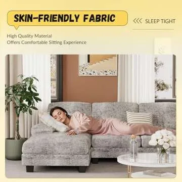 JUMMICO Sectional Couches for Living Room, U Shaped Couch with Chenille Fabric, 4 Seat Modern Sofa with Removable Pillows for Apartment and Small Space (Fabric, Grey)