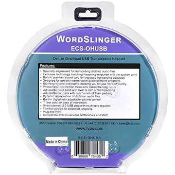 ECS WordSlinger USB Transcription Headset with Superior Audio