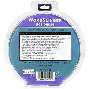 ECS WordSlinger USB Transcription Headset with Superior Audio