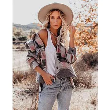 Stylish COWOKA Women's Aztec Print Loose Shacket