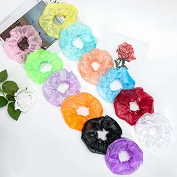 YL Mainland 12PCS LED Scrunchies, Glow in the Dark Hair Ties with Premium Gift Bag, Light Up Hair Accessories for Women, 3 Light Modes, Colorful Meteor Yarn Hair Ties, Hair Bands for Neon Glow Party