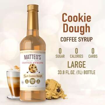 Matteo's Barista Style Sugar-Free Coffee Syrup, Cookie Dough Flavor, Zero Calories and Sugar, Keto F...