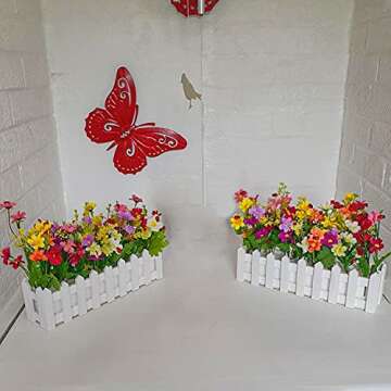 XONOR Artificial Flower Plants in Picket Fence Pot