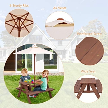 BETTARY Kids Picnic Table with Removable Umbrella