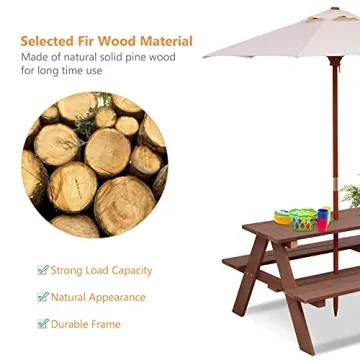 BETTARY Kids Picnic Table with Removable Umbrella