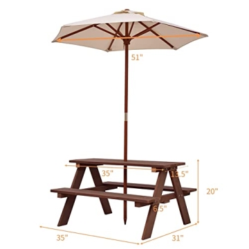 BETTARY Kids Picnic Table with Removable Umbrella