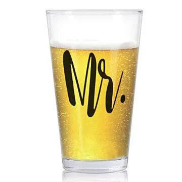 Mr and Mrs Stemless Wine Glass and Beer Glass Set of 2 - Funny Gifts for Him Her Wife Husband Couples, Couple Gift Set for Wedding Engagement Birthday Anniversaries Valentine's Day Christmas 12Oz