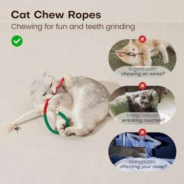 Potaroma Cat Toys Chew Ropes 3Pcs with Refillable Natural Catnip, Safe Teeth Cleaning Toy for Indoor...
