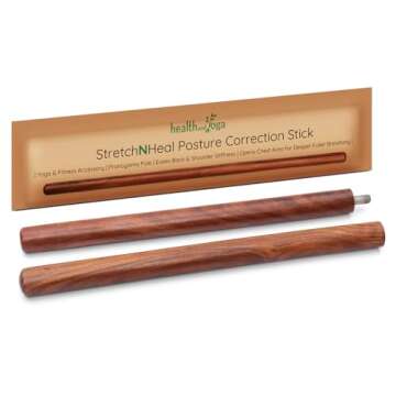 HealthAndYoga™ StretchNHeal Multi-Use Wooden Yoga Stick - Portable Posture Corrector Pole, Stretch...